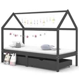 Kids Bed Frame With Drawers Dark Grey Solid Pine Wood 90x200cm Vidaxl