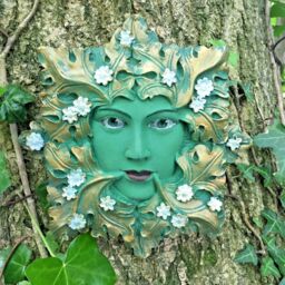 Queen Floral Green Man Garden Ornament Wall Plaque Outdoor Wicca Leaf