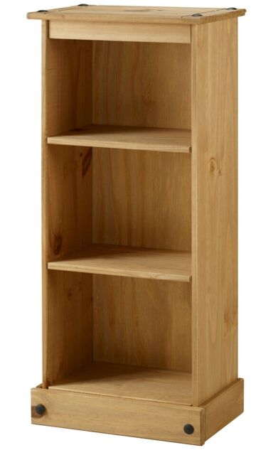 Corona Bookcase Low Narrow Display Storage Slim Small Solid Wood Pine
