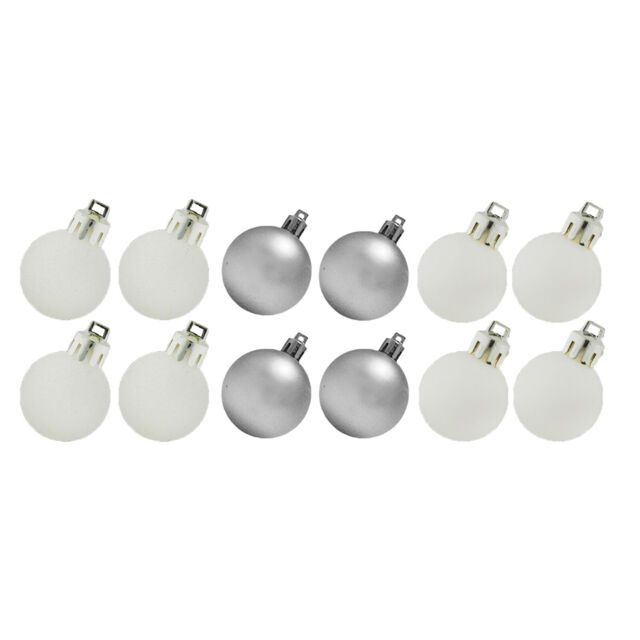 Christmas Tree Decorations 12 Pack 30mm Baubles Glitter / Plain Silver