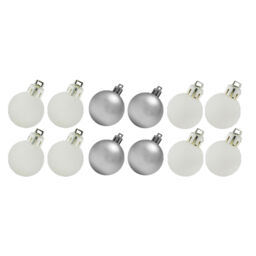 Christmas Tree Decorations 12 Pack 30mm Baubles Glitter / Plain Silver