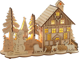 Werchristmas Pre-lit Wooden House Snow Reindeer Scene With Tree