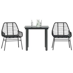 3 Piece Garden Dining Set Black Poly Rattan Glass Vidaxl