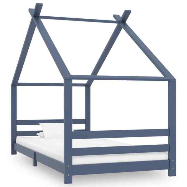 Kids Bed Frame Grey Solid Pine Wood 90x200 Cm Vidaxl