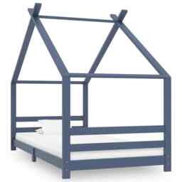 Kids Bed Frame Grey Solid Pine Wood 90x200 Cm Vidaxl
