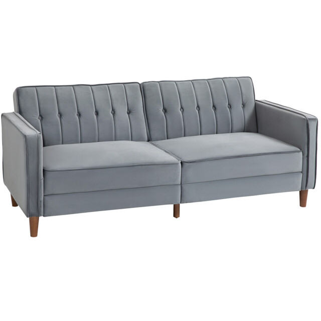 Homcom Convertible Sofa Futon Velvet-touch Tufted Couch Sofa Bed Dark