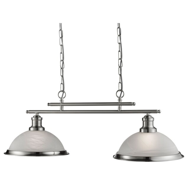 2 Light Bulbs Satin Silver Finish Ceiling Pendant Bar Light Acid Glass