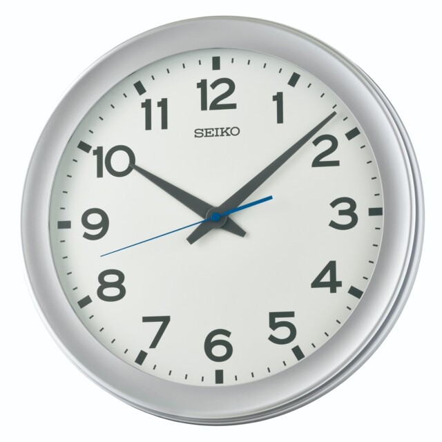 Seiko Round Silver Tone Quartz Battery Wall Clock, Silent Sweep 37cm