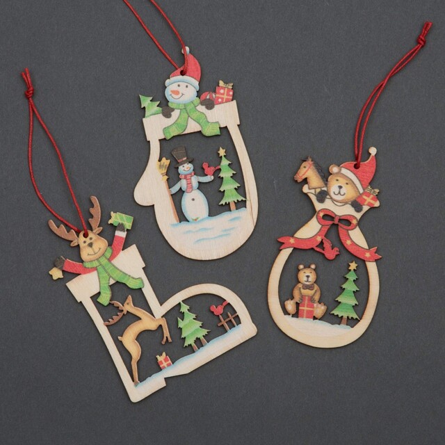 Christmas Tree Ornaments Wooden Aesthetic Hanging Decorations Xmas Diy
