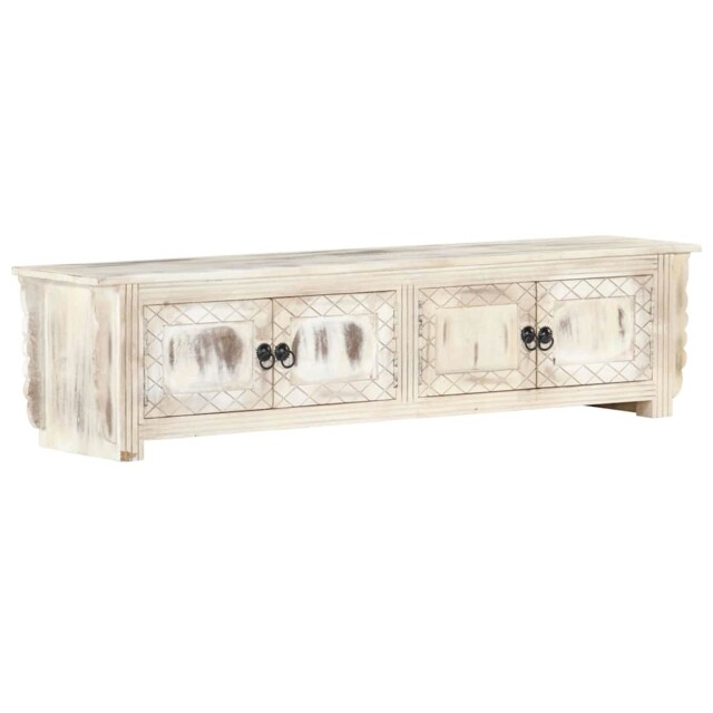 Solid Mango Wood Tv Cabinet White 140x30x35cm Hifi Stereo Storage