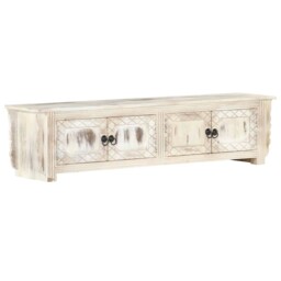 Solid Mango Wood Tv Cabinet White 140x30x35cm Hifi Stereo Storage