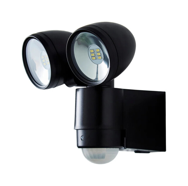 Outdoor Light Black Sirocco Double Led Spot Ip44 6000k Pir Motion