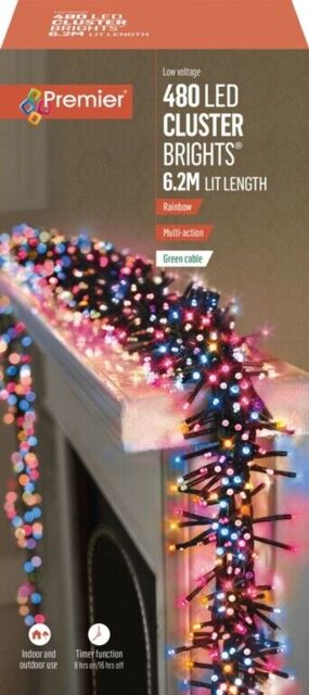 Premier 480 Led Multi Action Rainbow Cluster Christmas Lights & Timer
