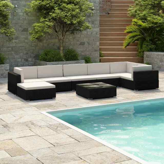 8 Piece Garden Lounge Set With Cushions Poly Rattan Black Vidaxl