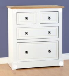 Corona 2+2 Drawer Chest In White/distressed Waxed Pine Composite Board