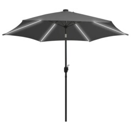 Parasol With Led Lights And Aluminium Pole Umbrella Garden Sunshade