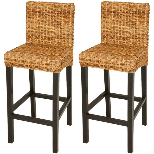 2x Bar Stools Abaca Brown With Backrest Kitchen Breakfast Chair Seat