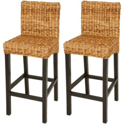 2x Bar Stools Abaca Brown With Backrest Kitchen Breakfast Chair Seat