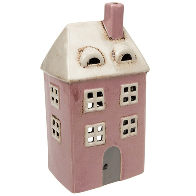 Shudehill Giftware Village Pottery Pink House Tealight Holder - Tall