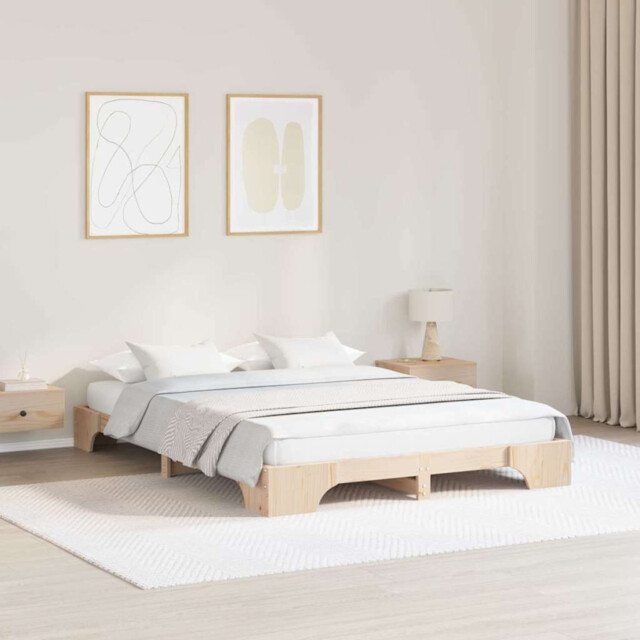 Bed Frame Solid Pine Wood Natural 150x200cm Queen Slatted Low Profile