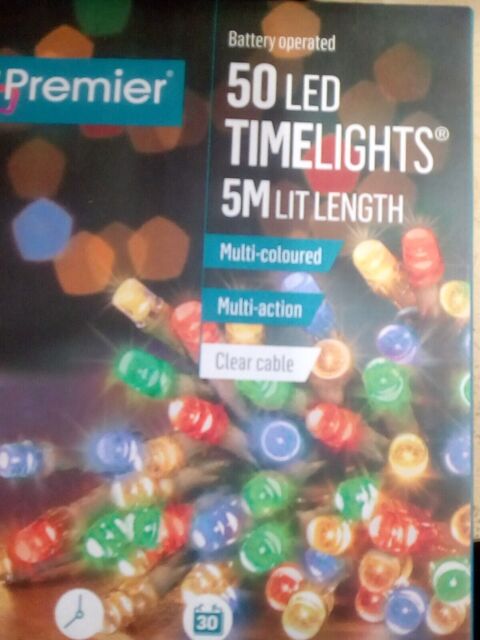 50 Multi Colour Led Lights Premier Multi Action Battery Operated Timer