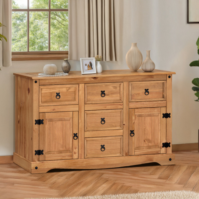 Corona Sideboard Large 2 Door 5 Drawer Solid Wood Mexican Pine Wooden