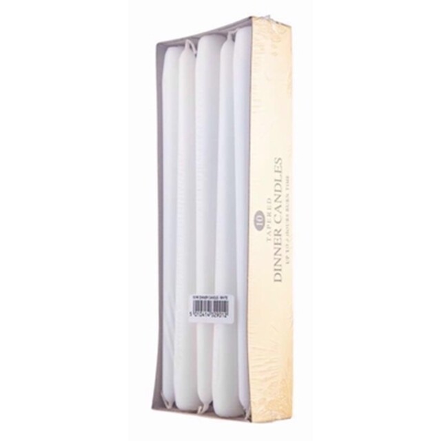 Tapered Dinner Candles 10 Pack - Premium White Dinner Candles 24.5cm