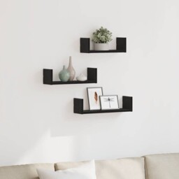 Wall Shelves 3 Pcs Black Oak Engineered Wood Vidaxl