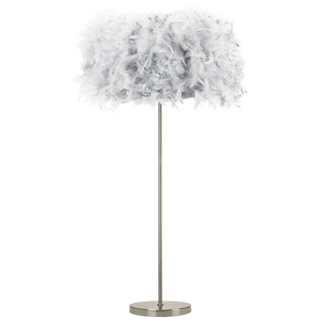Modern And Chic Real Grey Feather Floor Lamp With Satin Nickel Base