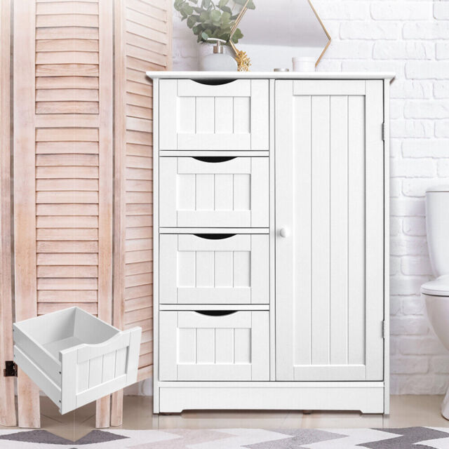 Bathroom Floor Cabinet Cupboard Hallway Storage Unit 4 Drawers 1 Door