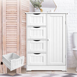 Bathroom Floor Cabinet Cupboard Hallway Storage Unit 4 Drawers 1 Door
