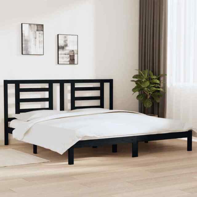 Bed Frame Black Solid Wood Pine 200x200 Cm Vidaxl