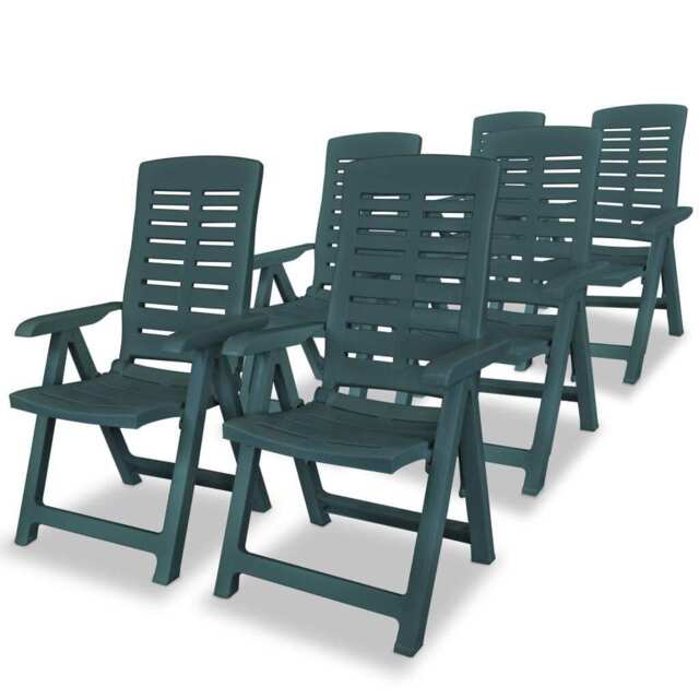 Reclining Garden Chairs 6 Pcs Plastic Green Vidaxl