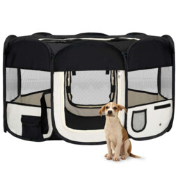 Dog Playpen Black 145x145x61cm Foldable Polyester Steel Portable With