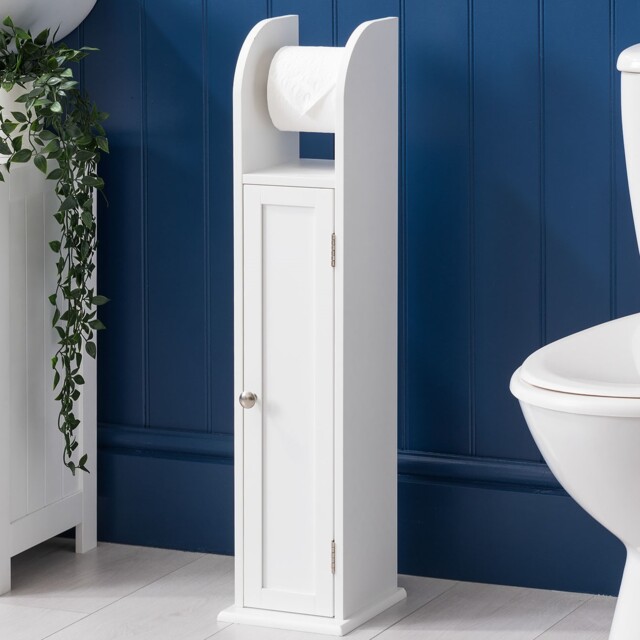 Toilet Roll Holder Cabinet Freestanding White Wood Bathroom Storage