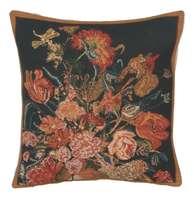 Cushion Cover - Black Flora Cotta I- Tapestry Throw Pillow 16x16