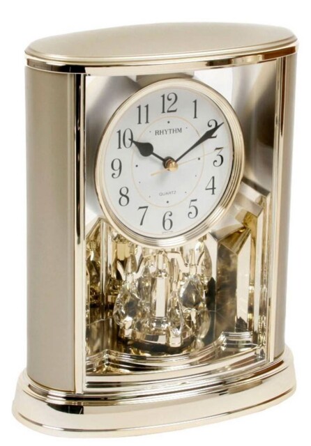 Rhythm Unisex Two Tone Oval Rotating Pendulum Mantel Clock - Gold