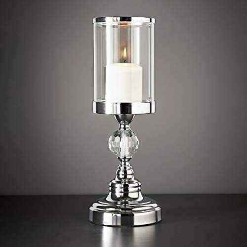 Silver Chrome Metal & Glass Ring Candle Holder Hurricane Lamp Wedding