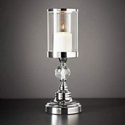 Silver Chrome Metal & Glass Ring Candle Holder Hurricane Lamp Wedding