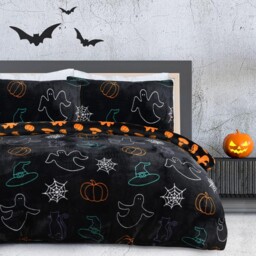 Sleepdown Halloween Spooky Ghost Black Orange Flannel Fleece