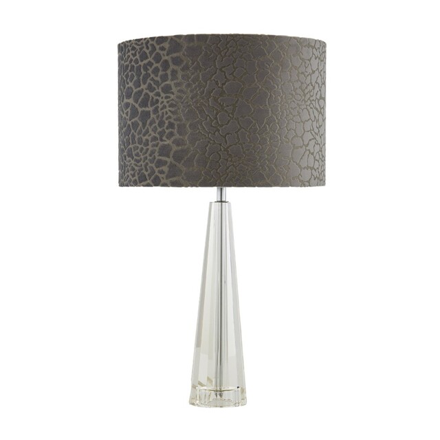 Litecraft Rafael Table Lamp Crystal Effect Base With Grey Drum Shade -
