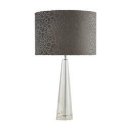Litecraft Rafael Table Lamp Crystal Effect Base With Grey Drum Shade -
