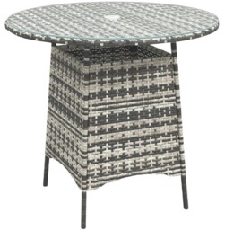 Patio Furniture Rattan Garden Table With Umbrella Hole Glass Top Grey