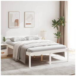 Bed Frame 135x190cm White Solid Pine Double Platform Slatted Headboard