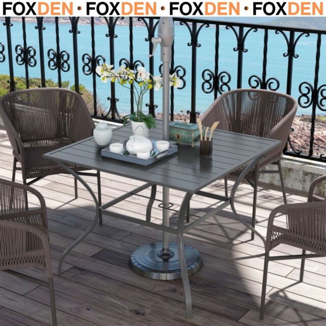94 X 94 Cm Garden Table With Parasol Hole, Outdoor Dining Garden Table