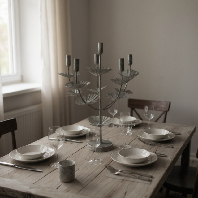 Flower Shaped Candelabra Candle Holder Silver Metal Home Art Deco Gift