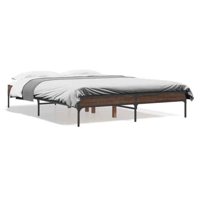 Bed Frame Brown Oak 135x190 Cm Double Engineered Wood And Metal Vidaxl