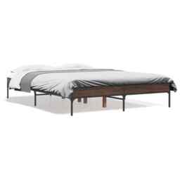 Bed Frame Brown Oak 135x190 Cm Double Engineered Wood And Metal Vidaxl