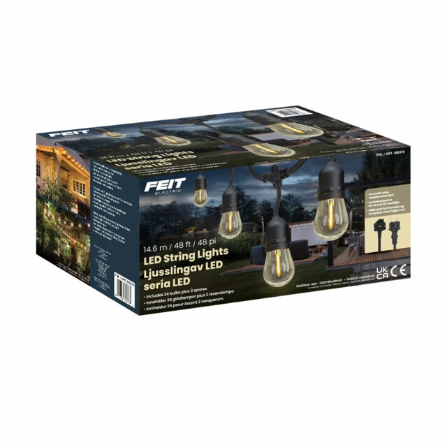 Feit 48ft (14.6m) Heavy Duty Led Waterproof String Lights Set + 26