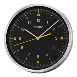 Seiko Modern Wall Clock - Aluminium Case & Black Dial - 25cm Diameter